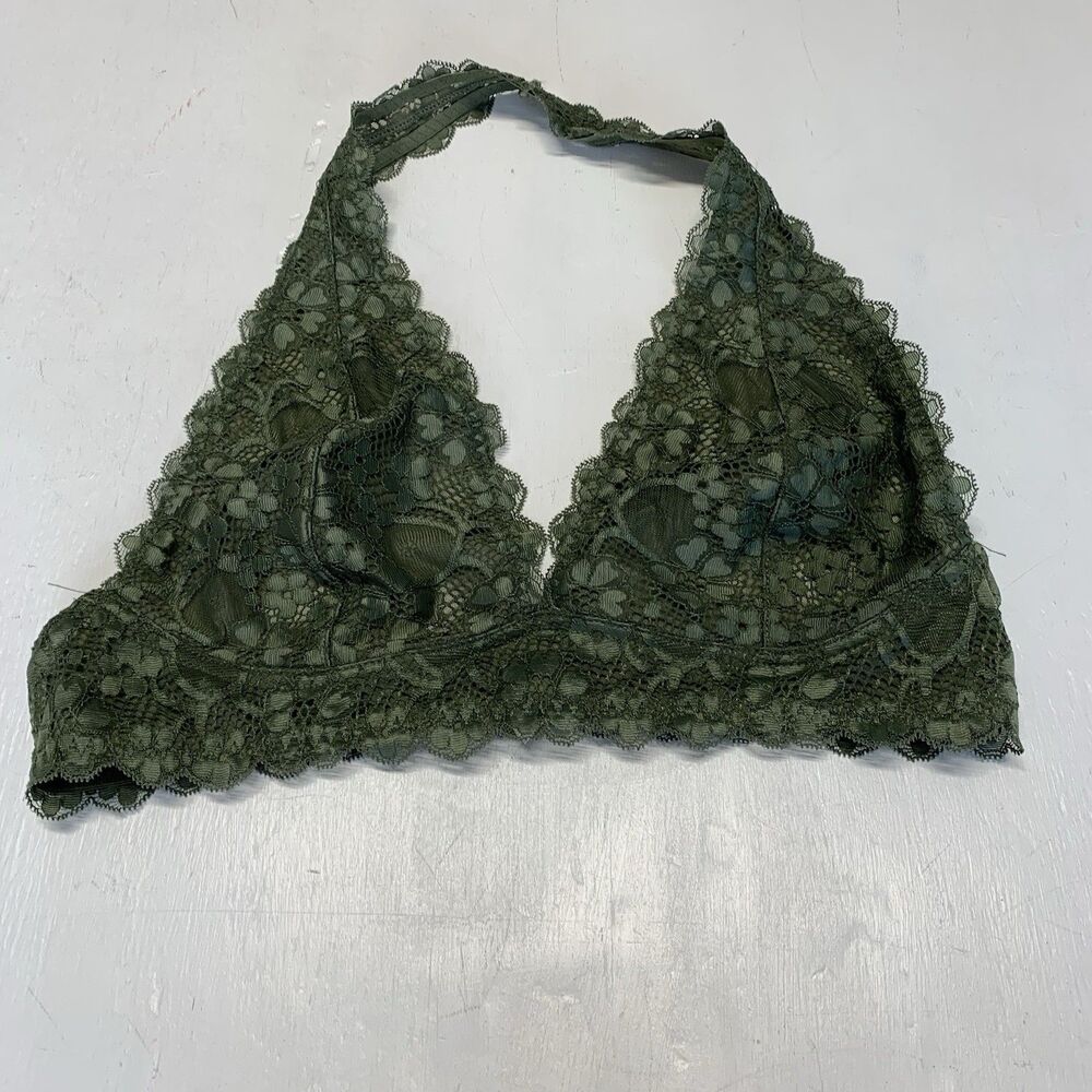 Intimately Free People Wire Free Olive Green Lace Galloon Halter Bralette Sz L